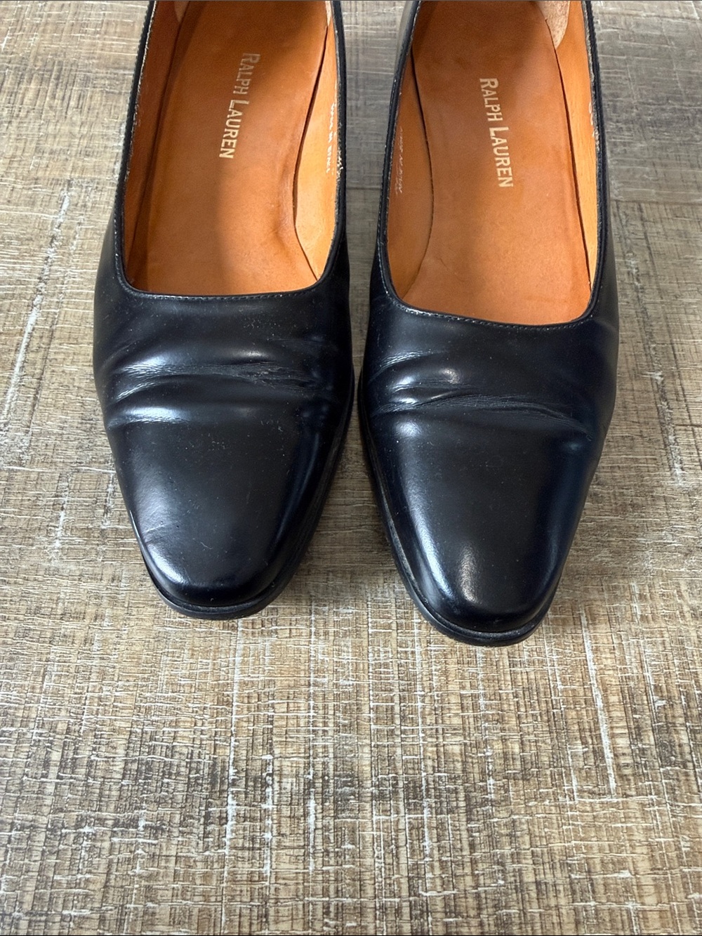 Ralph Lauren Black Leather Block Heel Flats Vintage Size 6.5 - Picture 6 of 7